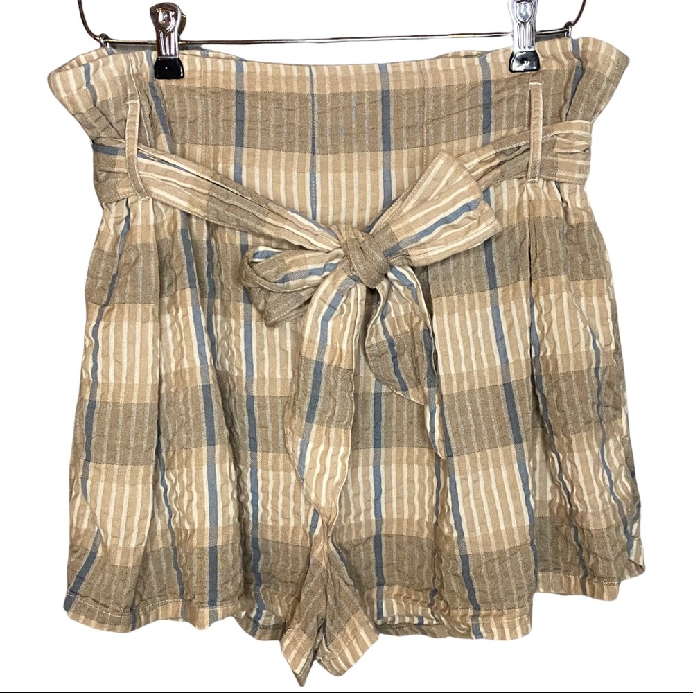 Free People Plaid High Rise Paperbag Tie Waist Shorts M